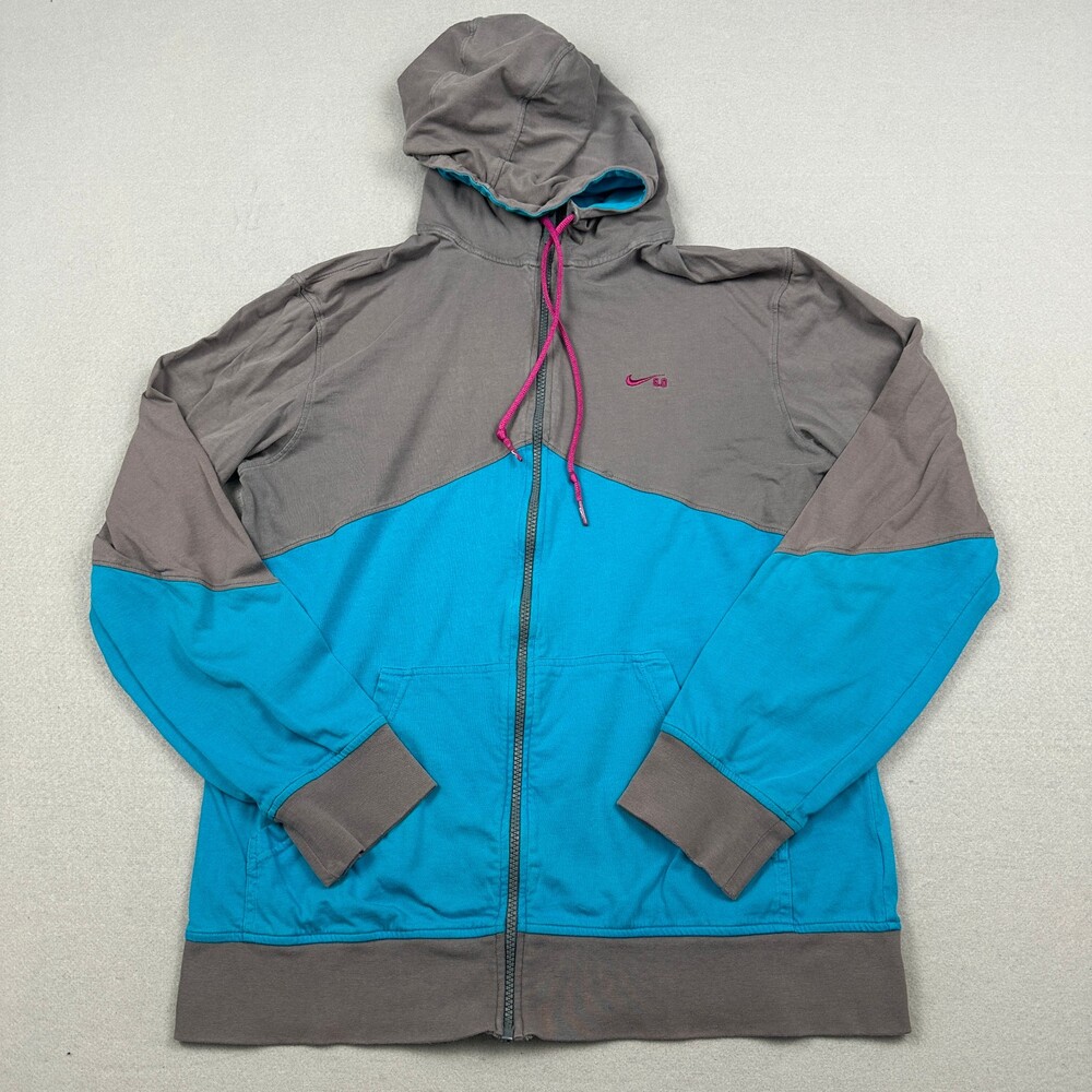 Nike Hoodie Men Large Gray Blue 6.0 Full Zip Colorblock Skate Sweatshirt L *
